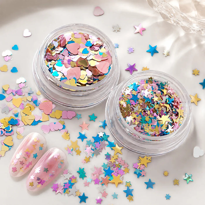 1 Box Glitter Star Nail Sequins 3D Charming Mixed Color Candy Colored Nail Flake Five-Point Star Nail Art Decor Diy Accessor