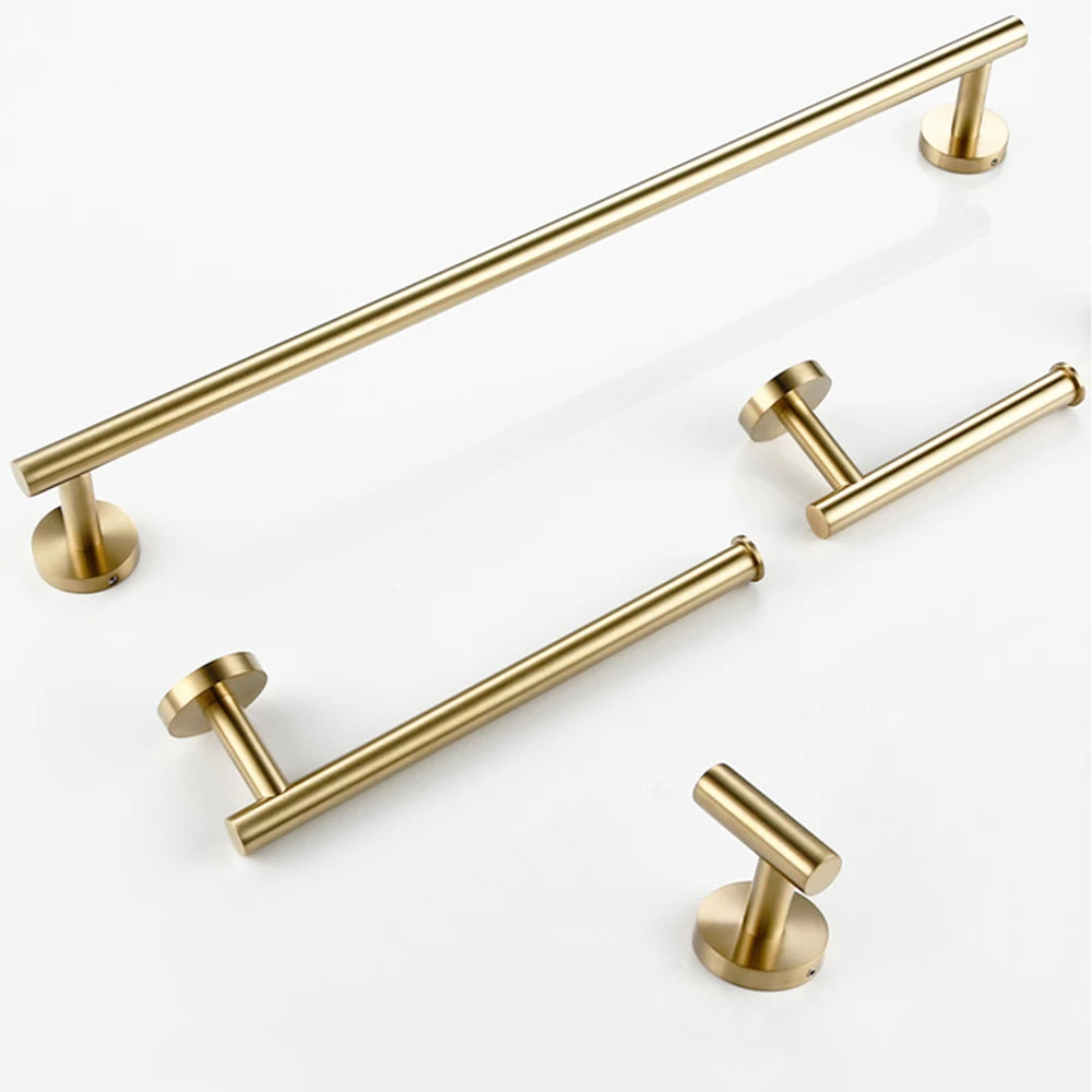 Brushed Gold Bathroom Accessories Set | Wall Mount Towel Bar & Holder