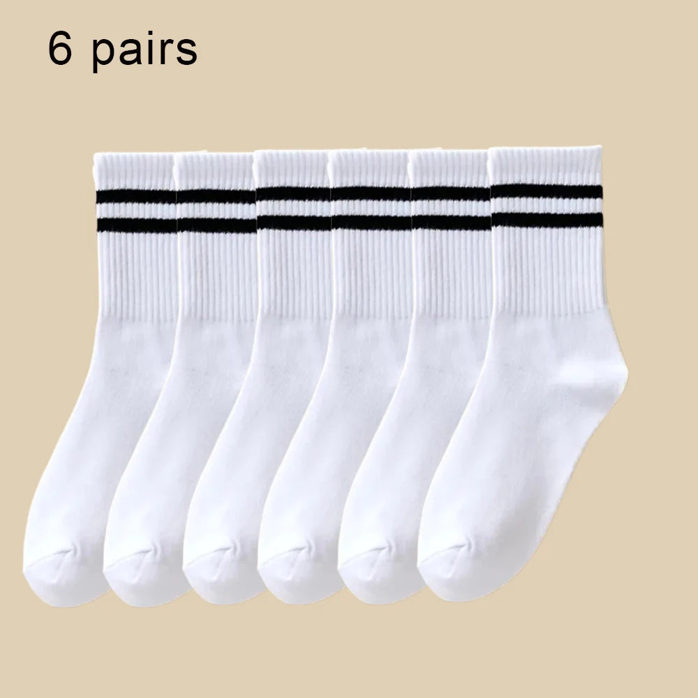3/6 Pairs  Women Mid-Tube Socks Solid Colour Autumn Winter Breathable Comfortable Sport Sweat Absorbent Man And  Women's Socks