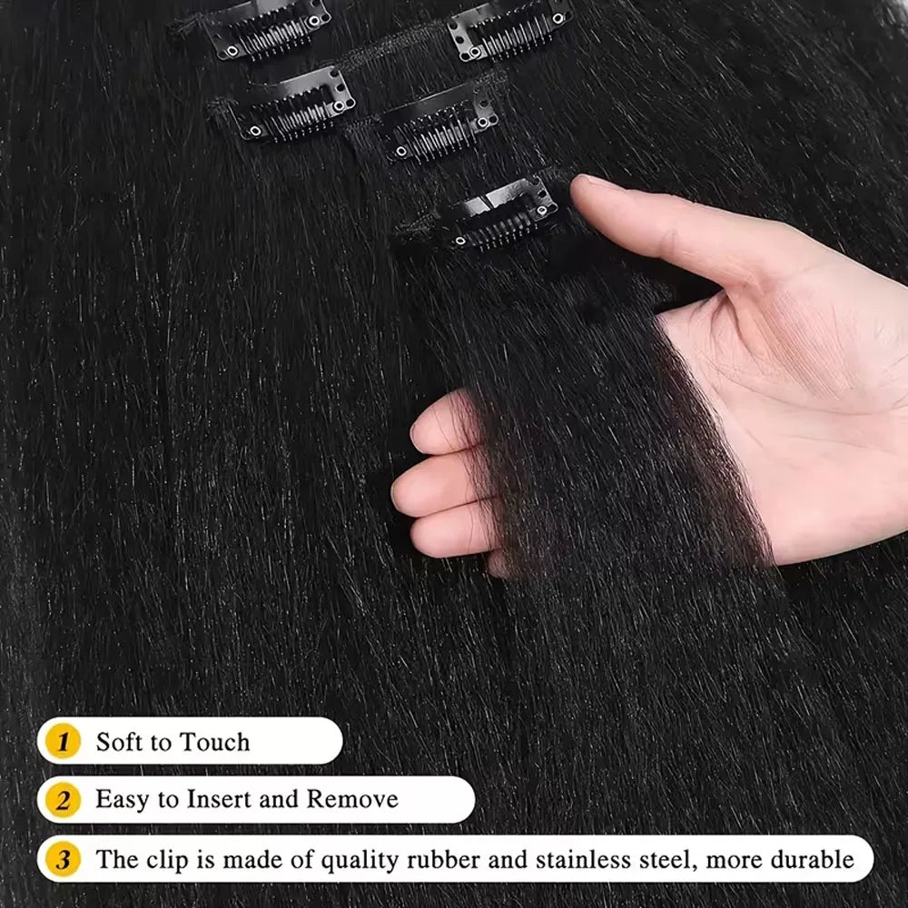 Kinky Straight Clip-In Human Hair Extensions Brazilian Remy 8-Piece Set