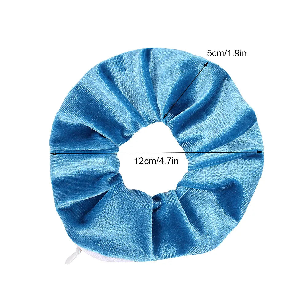 Velvet Pocket Wallet Hair Scrunchie Retro Zipper Elastic Hair Band