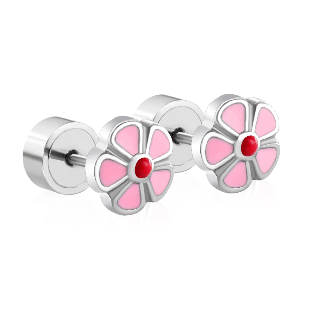 LUXUSTEEL Pink Flower Stud Earrings For Women Stainless Steel Oil Dripping Heart Star lifestyle view