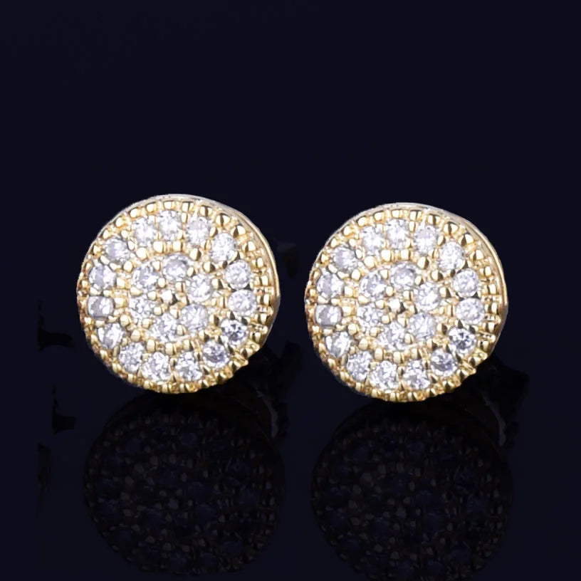 8mm Gold Round Stud Earring Cubic Zirconia Screw Back