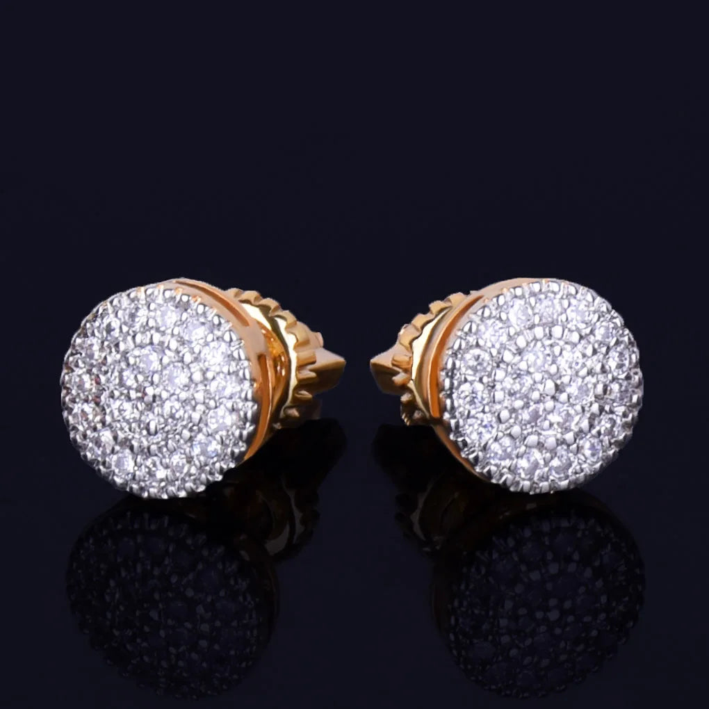 8mm Gold Round Stud Earring Cubic Zirconia Screw Back