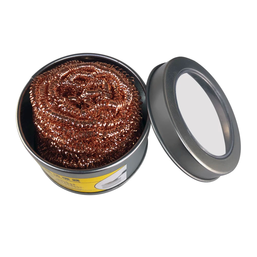 Cleaning Ball Desoldering Soldering Iron Mesh Filter Cleaning Nozzle Tip Copper Wire C close-up view