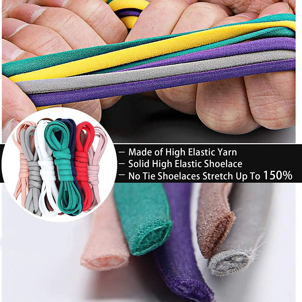 Elastic No Tie Shoelaces with Metal Lock for Sneakers One Size