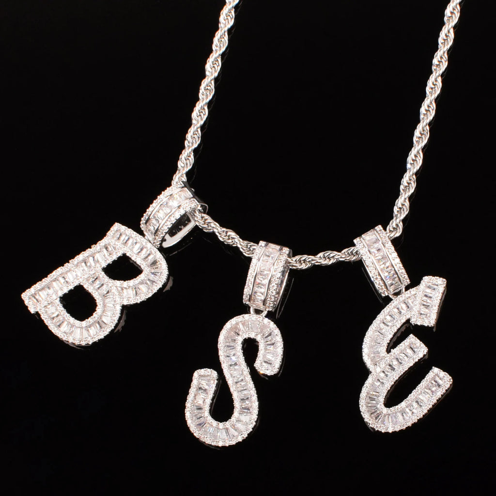Initials Letters Pendant Necklace Rope Chain Gold Zirconia