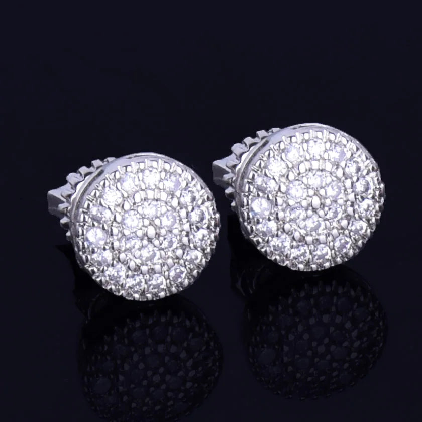 8mm Gold Round Stud Earring Cubic Zirconia Screw Back