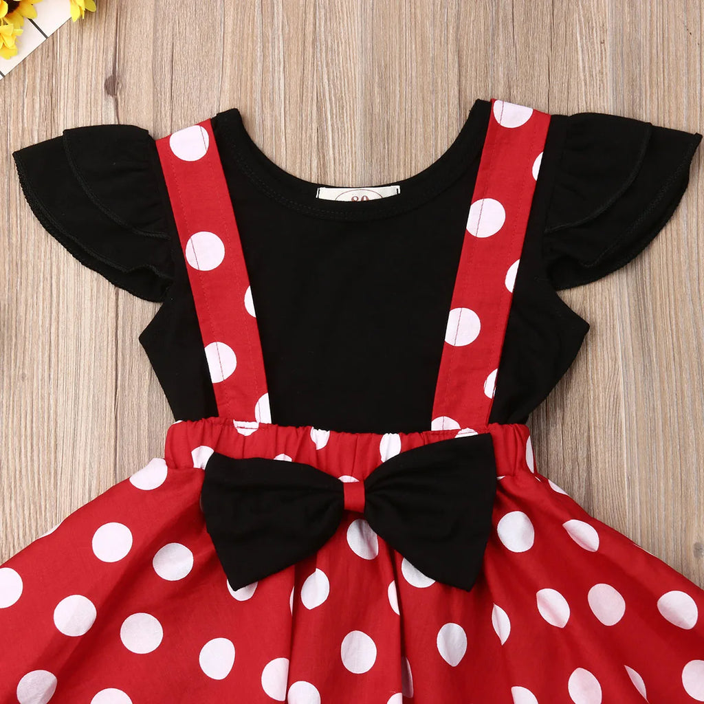 2019 Baby Summer Clothing Toddler Kid Baby Girls Solid Tops T-shirt+Bowknot Suspender Dots Print Skirt 2PCS Outfit Clothes 6M-3T