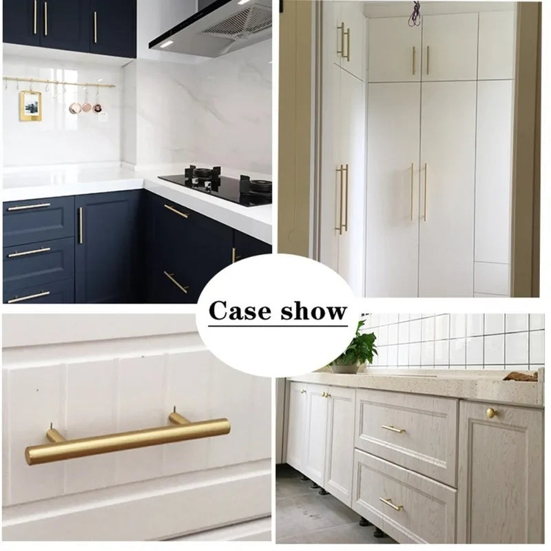 Modern Brushed Gold Stainless Steel T-Bar Cabinet Pull detail view
