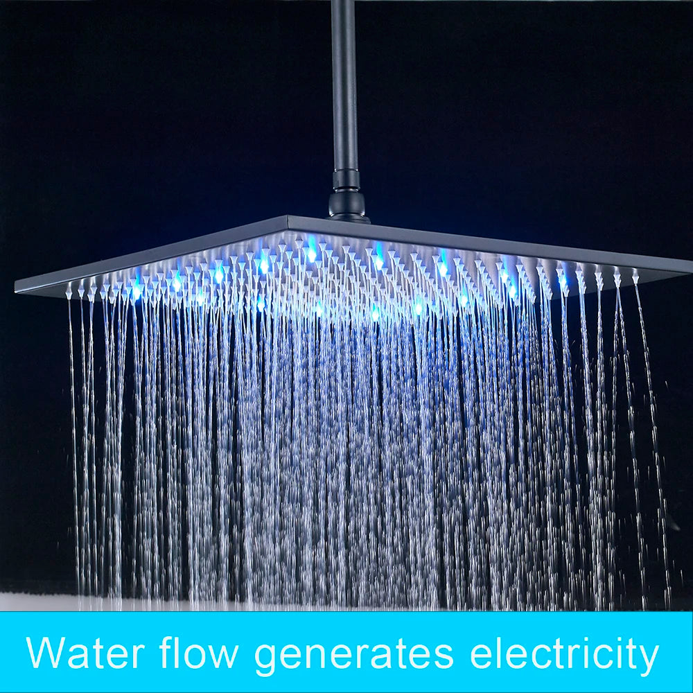 Black Rainfall Shower Head With Color Changing LED Light