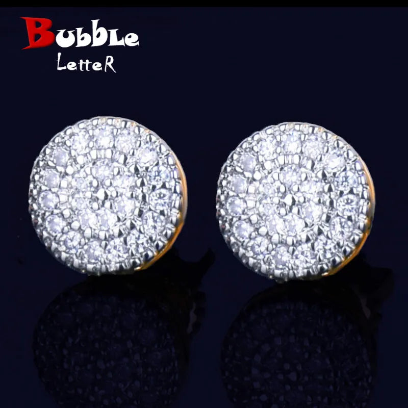 8mm Gold Round Stud Earring Cubic Zirconia Screw Back