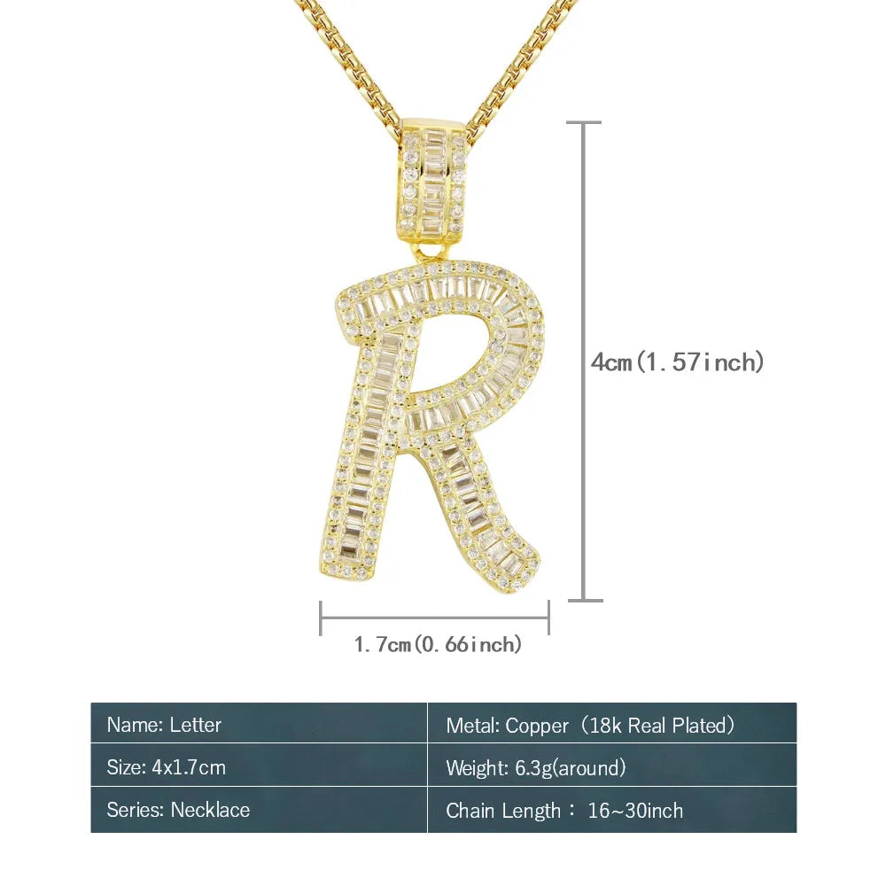 Initials Letters Pendant Necklace Rope Chain Gold Zirconia