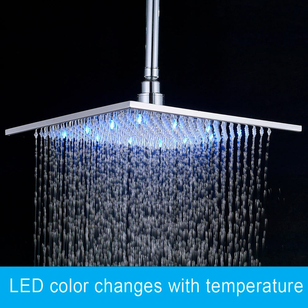 Black Rainfall Shower Head With Color Changing LED Light