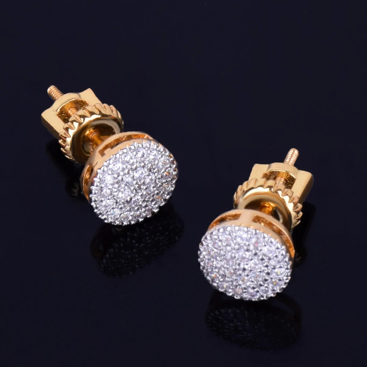 8mm Gold Round Stud Earring Cubic Zirconia Screw Back