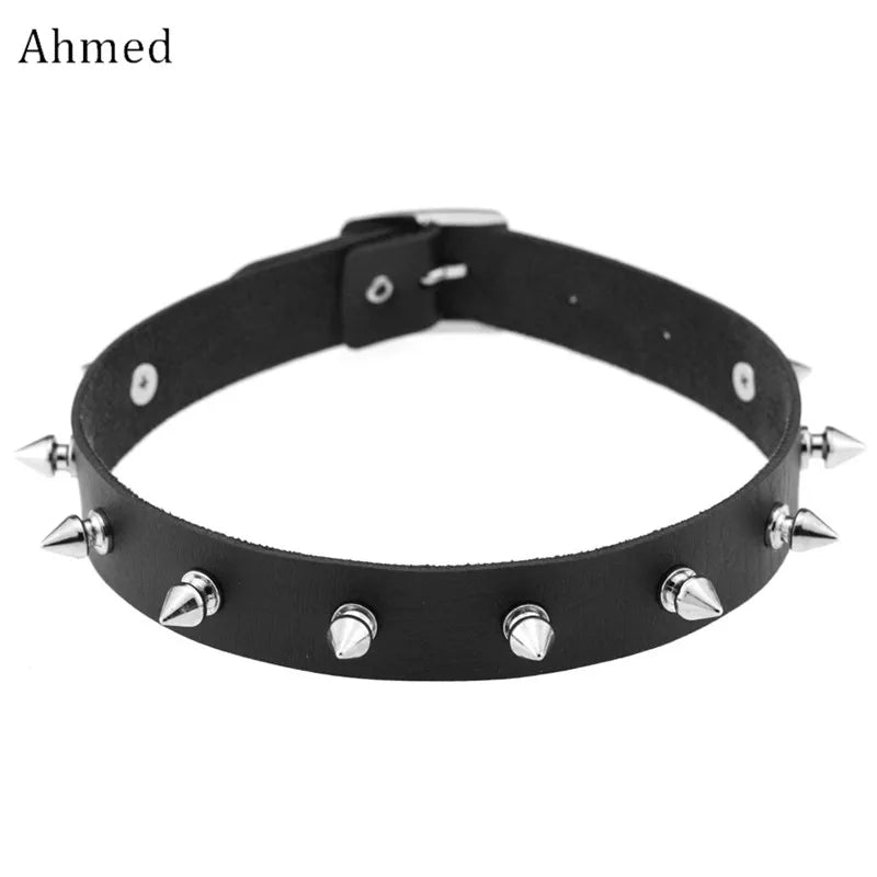 Spike Rivet Choker Necklace Women PU Leather Goth