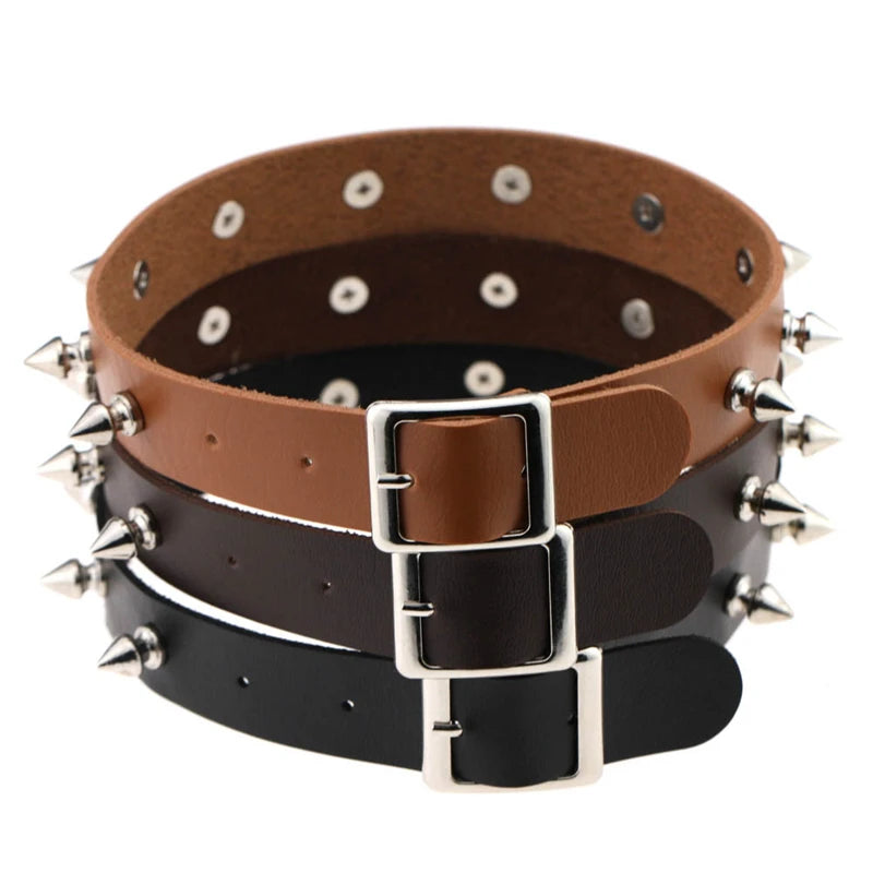 Spike Rivet Choker Necklace Women PU Leather Goth