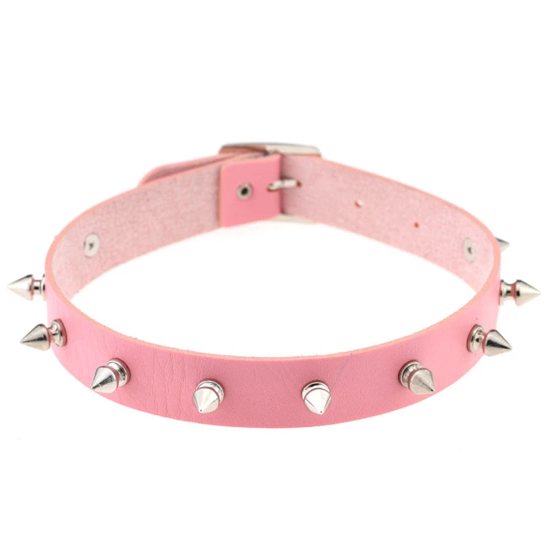 Spike Rivet Choker Necklace Women PU Leather Goth
