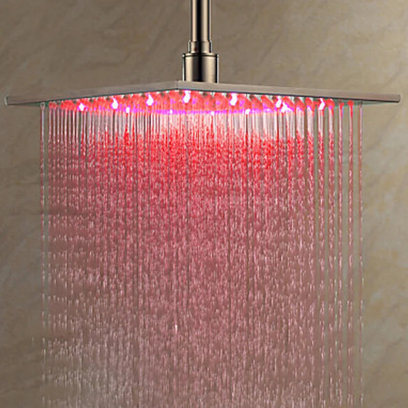 Black Rainfall Shower Head With Color Changing LED Light
