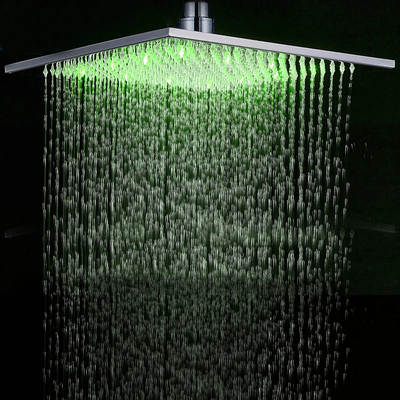 Black Rainfall Shower Head With Color Changing LED Light