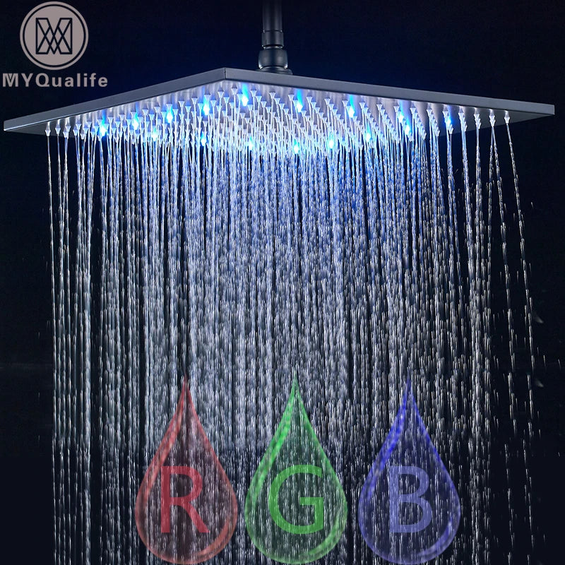 Black Rainfall Shower Head With Color Changing LED Light