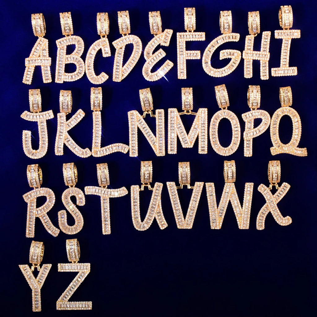 Initials Letters Pendant Necklace Rope Chain Gold Zirconia