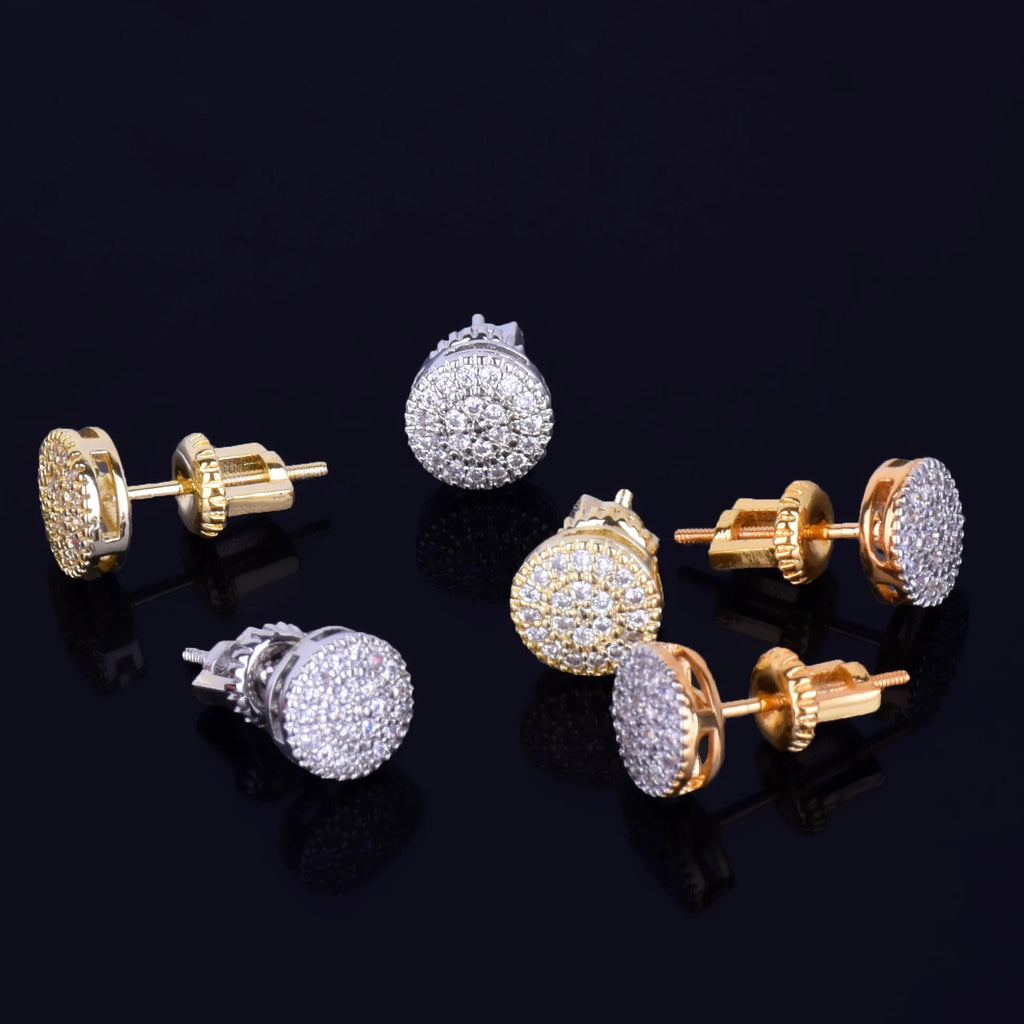 8mm Gold Round Stud Earring Cubic Zirconia Screw Back