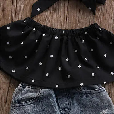 Toddler Baby Girls Black Blouse Top & Denim Pants Outfit Set