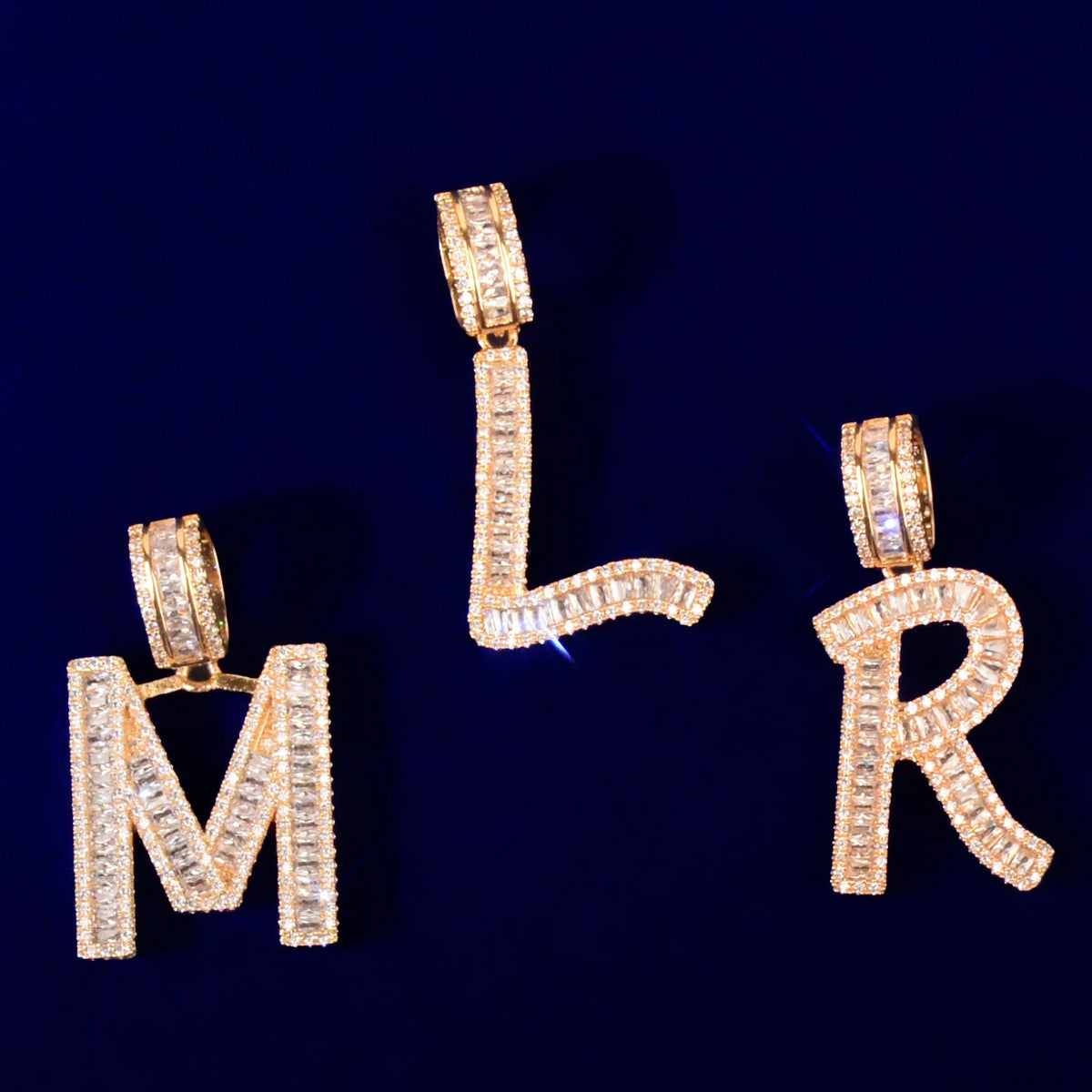 Initials Letters Pendant Necklace Rope Chain Gold Zirconia