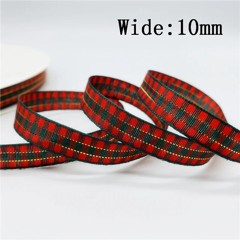 10mm Plaid Christmas Ribbon For Gift Wrapping