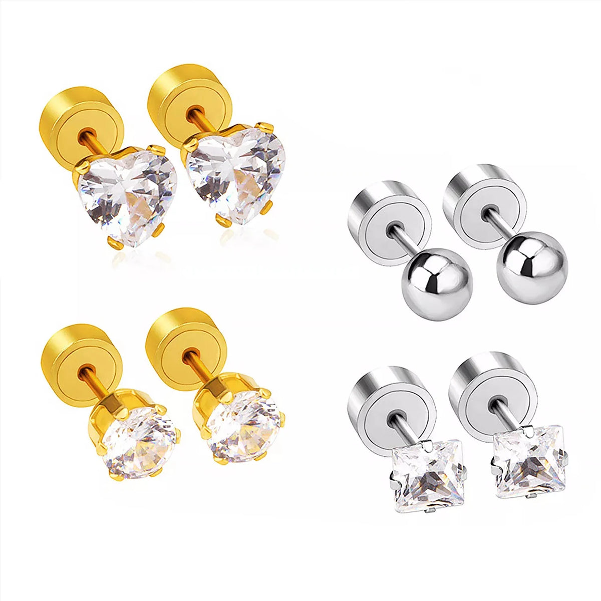 LUXUSTEEL Pink Flower Stud Earrings For Women Stainless Steel Oil Dripping Heart Star alternate view