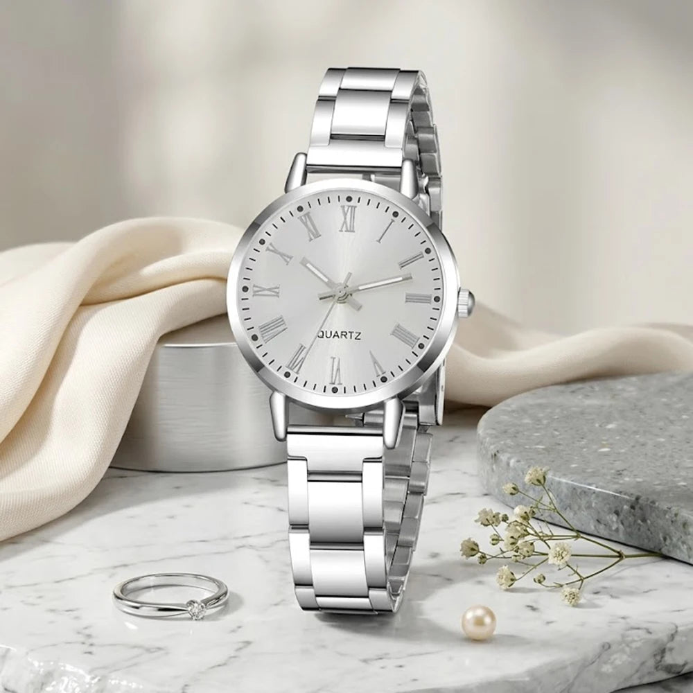 4Pcs/Set Unisex Jewelry Watches Women's Wristwatch Accessories Silver Trendy Fashion alternate view