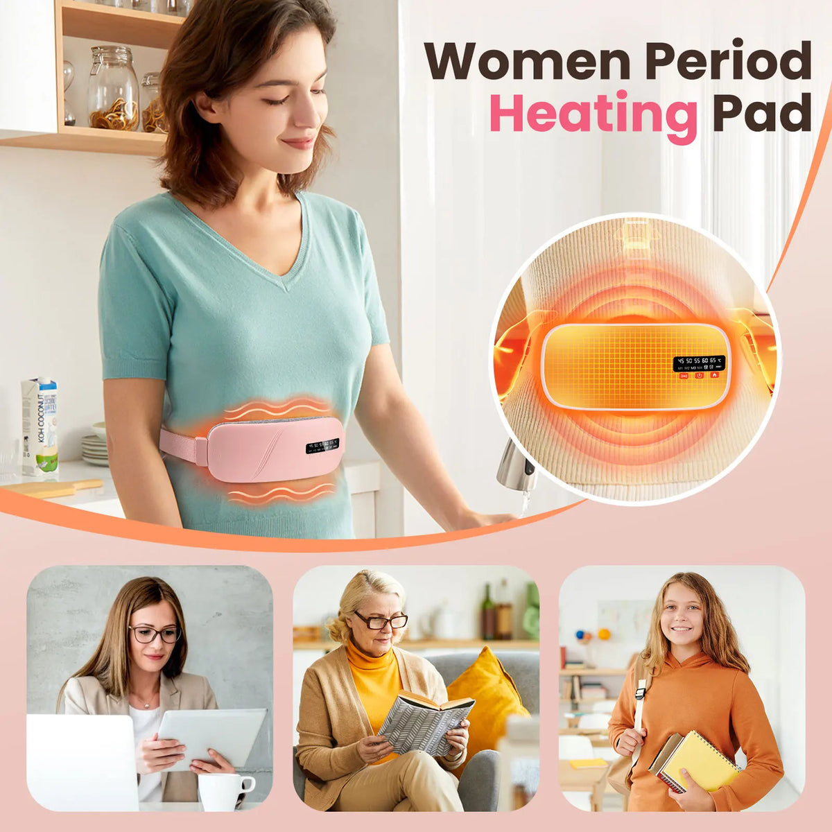 Electric Menstrual Period Massager Heating Massage Pad Belt for Female Waist Abdominal Lumbar Warm Belt Massage Device Vibration