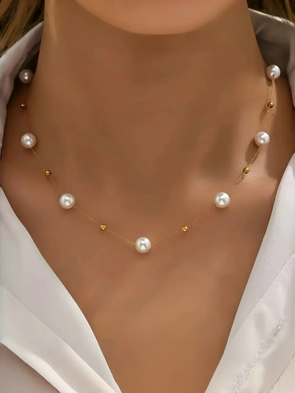 Elegant Pearl Necklace, Dainty Pearl Necklace, Adjustable Alloy Chain, Baroque Style, Waterproof & F