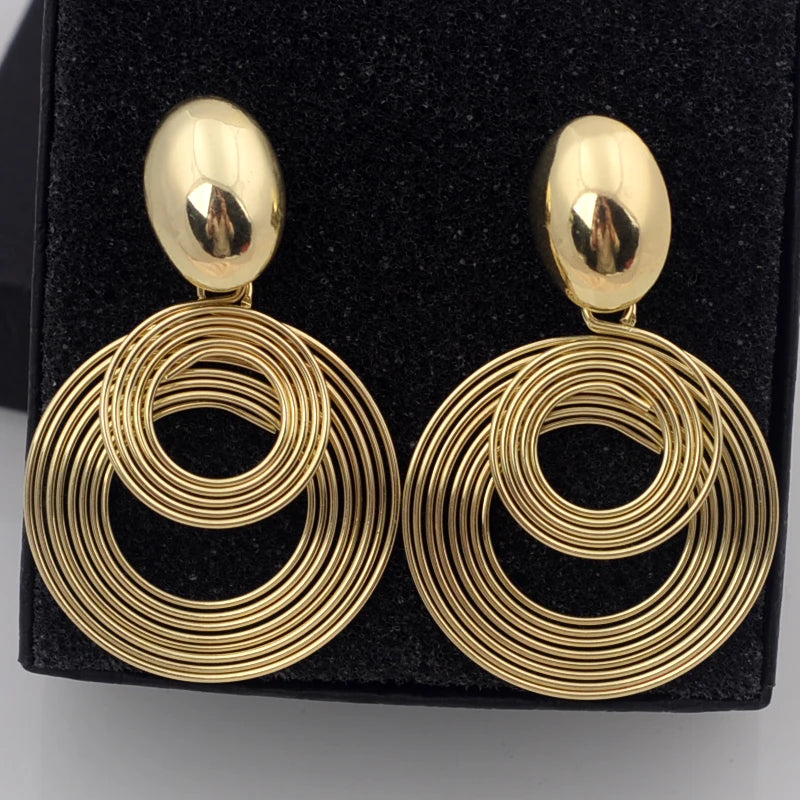 Big Round Statement Drop Earrings for Women Zinc Alloy