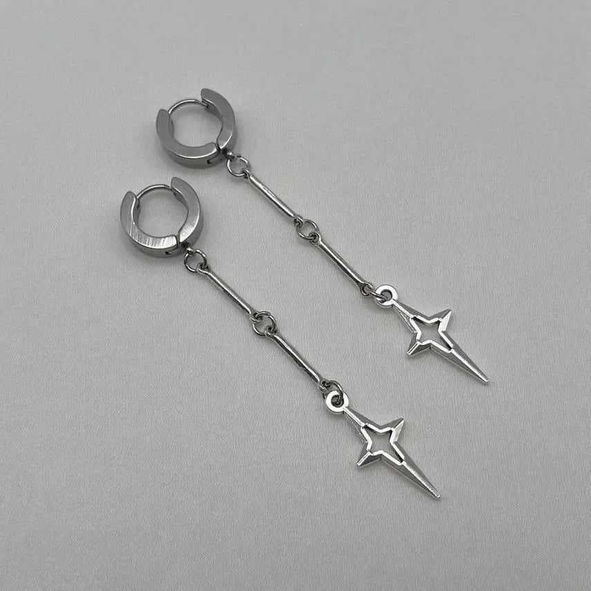 Gothic Cross Star Drop Earrings Zinc Alloy Punk Rivet