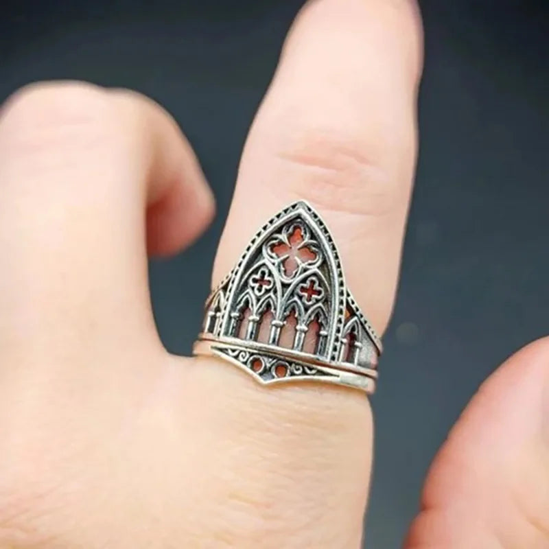 Silver Gothic Crown Cocktail Ring for Women Halloween