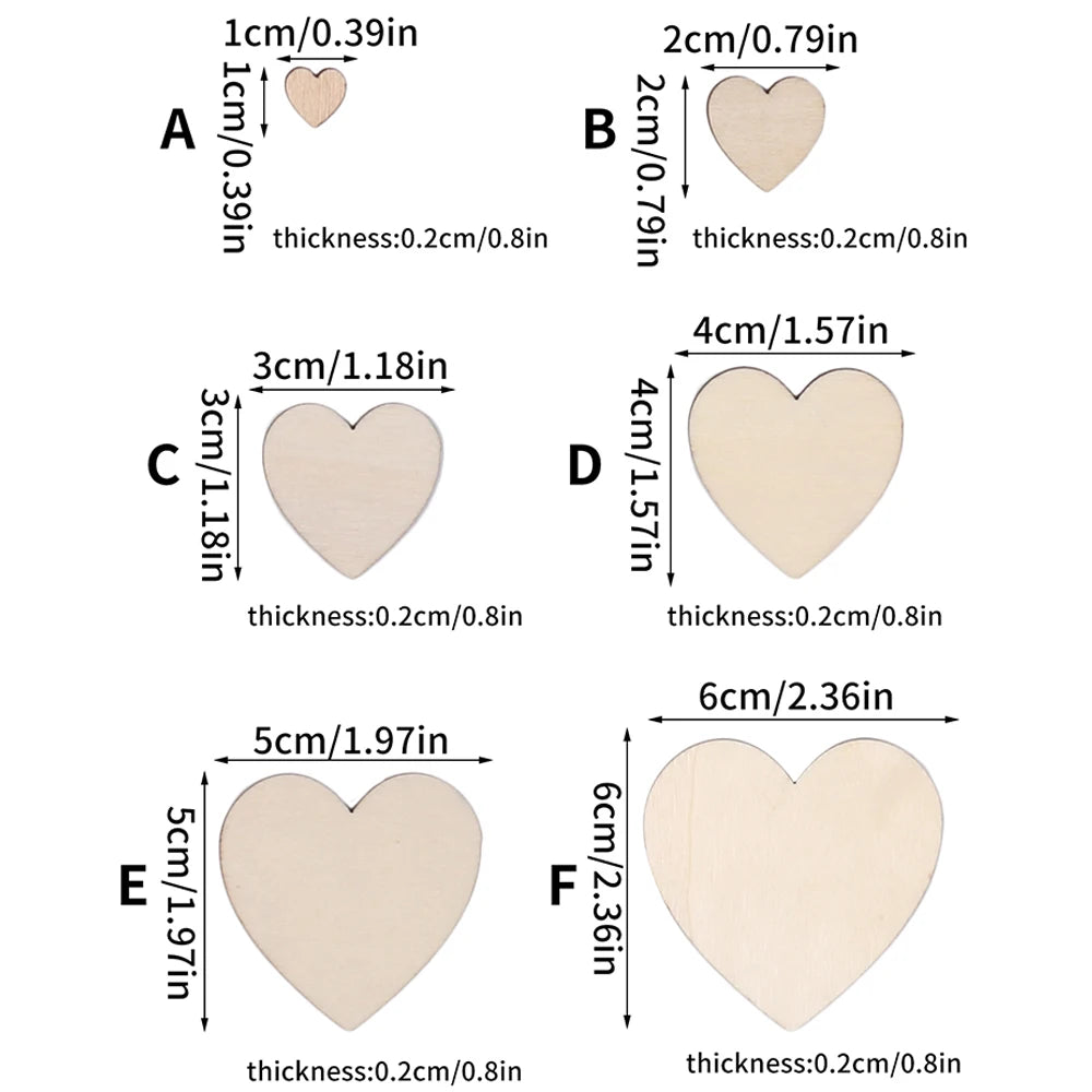 Unfinished Wooden Hearts for Crafts 1-6cm Heart Blank Wood Ornaments