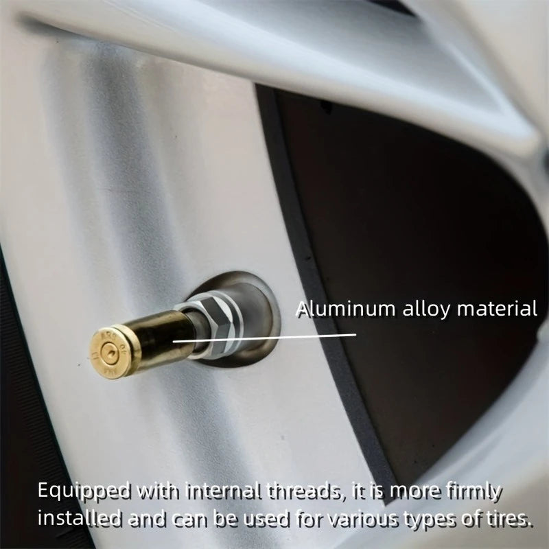 4PCS Circular Car Tire Valve Covers Retro Bullet Shaped Valve Cover Leak Proof  Universal For All Cars SUV Bicycle Motorcycle