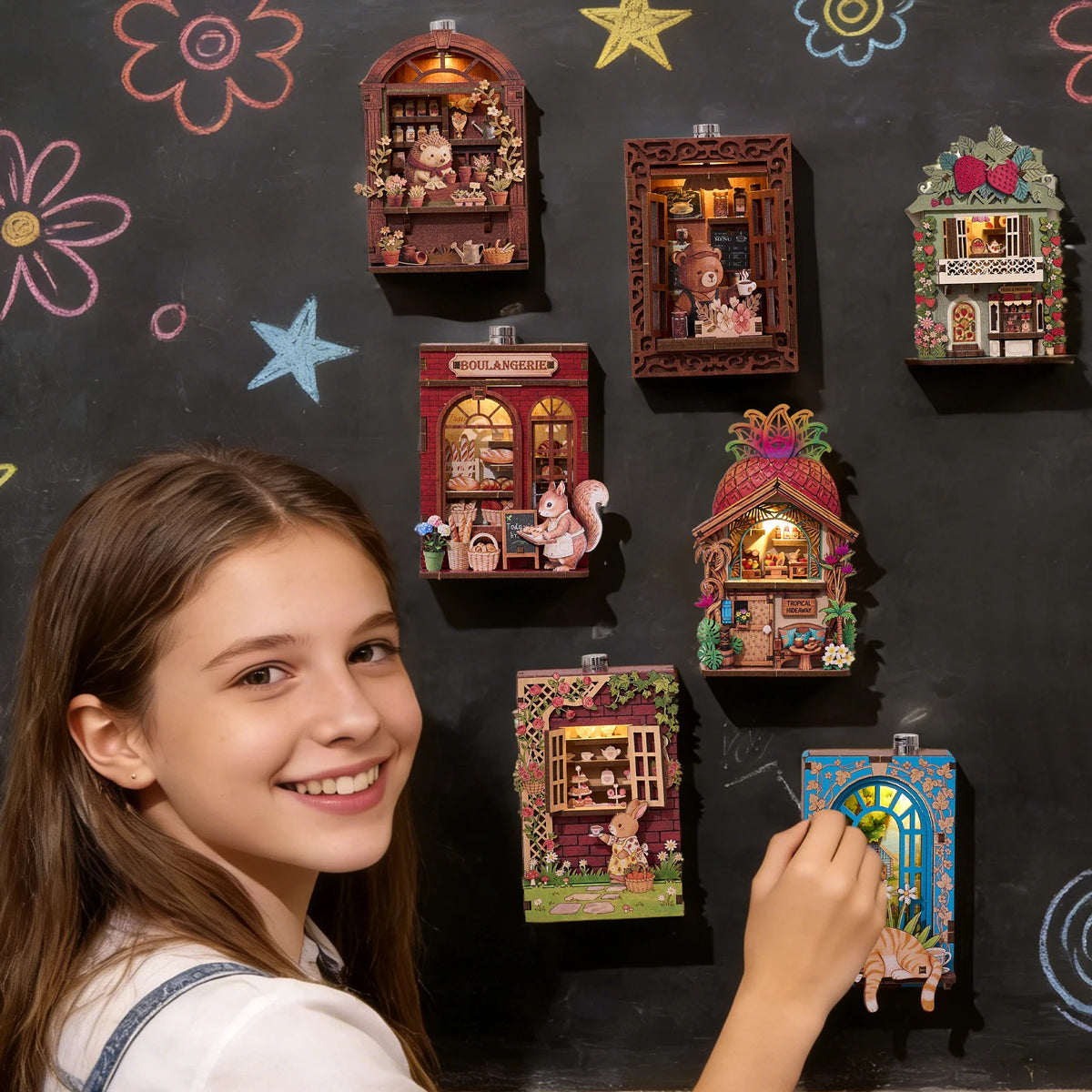 DIY Wooden 3D Puzzle Book Nook Kit Dollhouse Shop Mini House