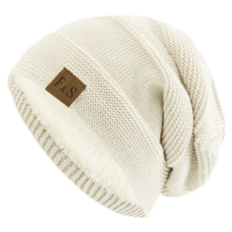 Slouchy Fur Lined Knit Winter Beanie Hat close-up view