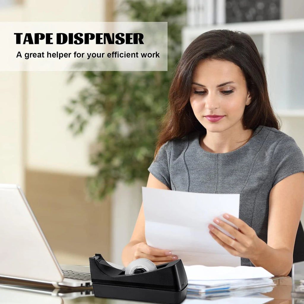Black Desktop Tape Dispenser with Non-Slip Base