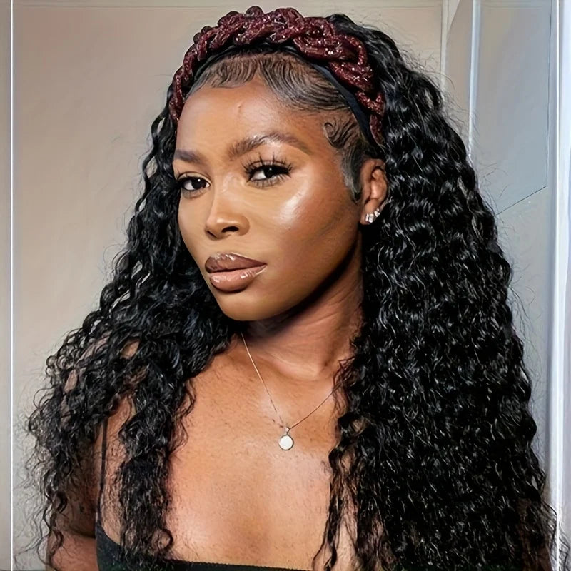 Remy Human Hair 200% Density Deep Wave Headband Wig