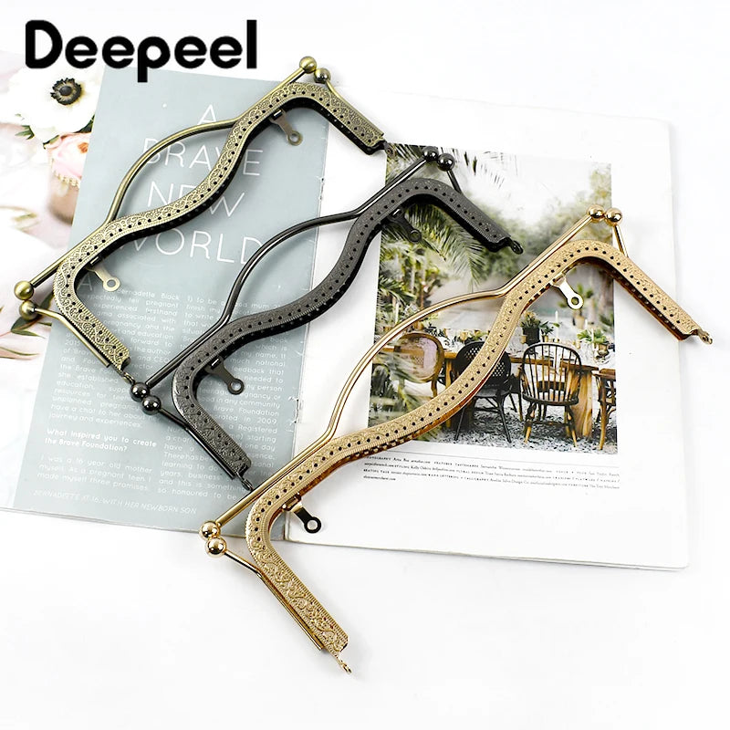 1/2Pcs Deepeel 20.5/27cm Metal Wallet Frame Embossed Hand Pull Parts Purse Bag Handle alternate view