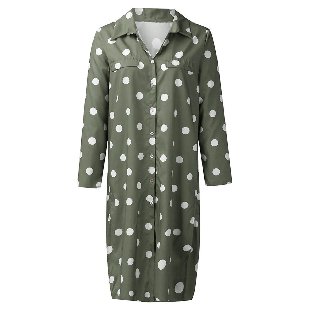 Women's Polka Dot Maxi Dress Button Up Split Flowy Long Sleeve