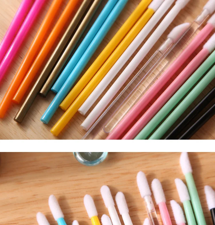 50 Pcs Disposable Cosmetic Lip Brush Makeup Lipstick Mascara Wands Applicators Eyelash Cleaner Lip G