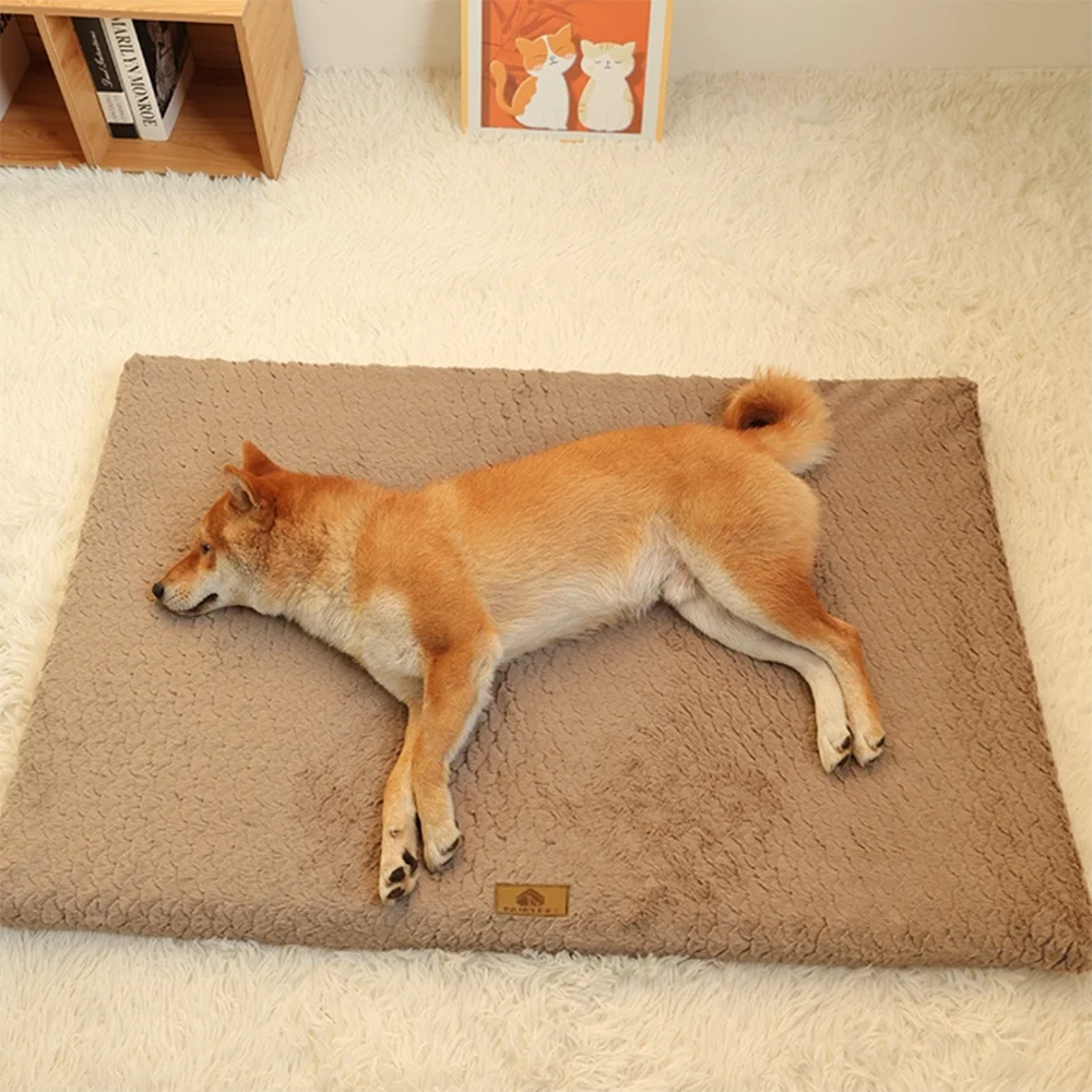 3D Sponge Pet Bed With Removable Washable Faux Fur Cover Soft Dog Bed For Crate Anti-Slip Bottom Winter Warm Dog Bed