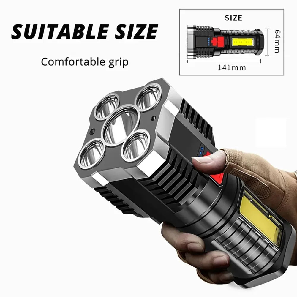 LED Rechargeable Flashlight with Side Light for Camping additional angle
