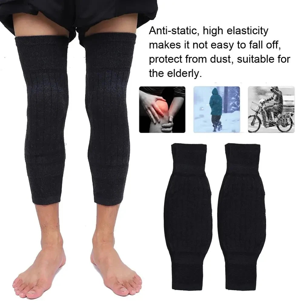 1Pair Unisex Cashmere Wool Knee Brace Pads Winter Windproof Leg Warmers Thicken Lengthen Breathable Elastic Knees Sleeves