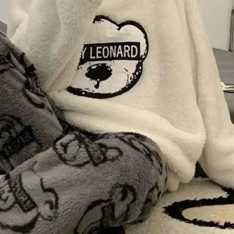 2PCS/Set Thickened Warm Flannel Women's Pajamas Tops and Trousers Student Sleepwear Homewear Winter Cartoon Bear Nightwear